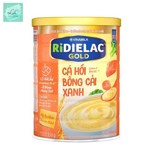 Bột Ăn Dặm Ridielac Gold Cá Hồi Bông Cải Xanh - Hộp Thiếc 350G - Lulu Mart