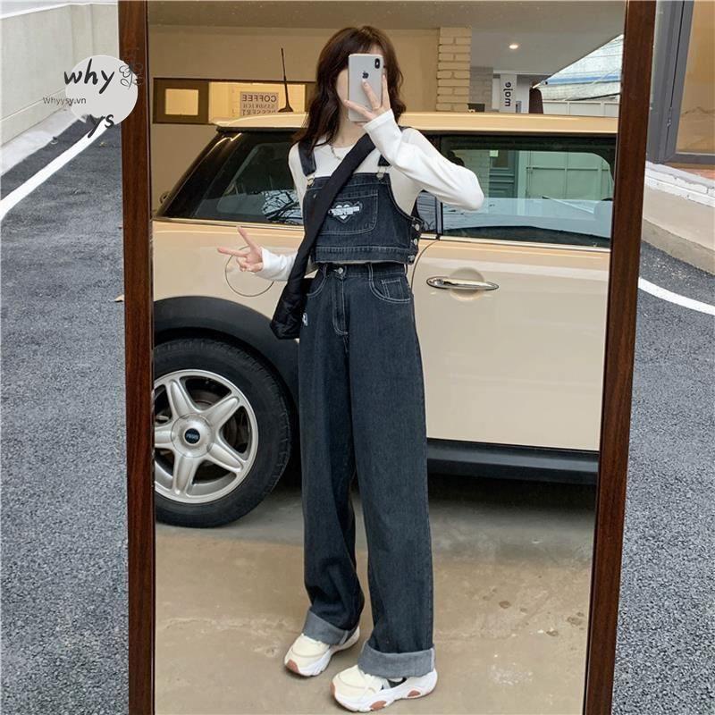 Quần Yếm Denim Ống Rộng Phong Cách Thời Trang Mới Cho Nữ