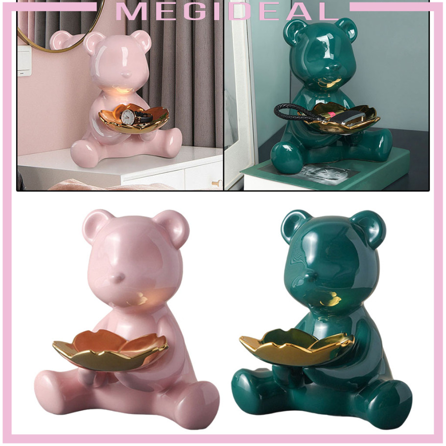 [MEGIDEAL]Modern Key Storage Bear Figure Statue Figurine for Candy Container Holder Pine