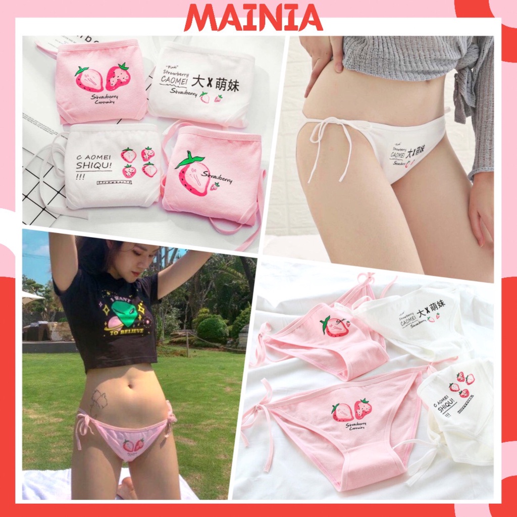 Quần Lót Cotton Nữ Cột Buộc Dây In Hình Trái Dâu Quần Chip Nữ Cotton Siêu Dễ Thương Hàng Loại 1 Mainia Shop
