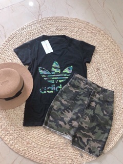 Set chân váy lính rằn ri và áo thun