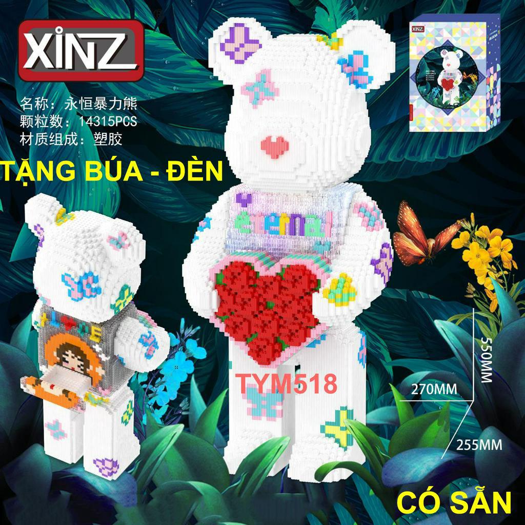 le.go bearbrick ôm tim hoa hồng 55cm xinz Đồ chơi Xếp hình lắp ráp mô hình nano 3d nanoblocks cho bé cỡ lớn tặng búa