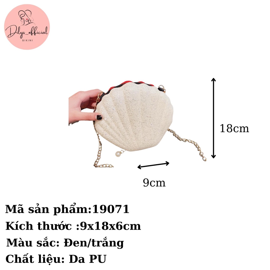 Túi xách đeo chéo nữ Dilys hình vỏ đính kim sa lấp lánh thời trang kèm dây xích TN19071