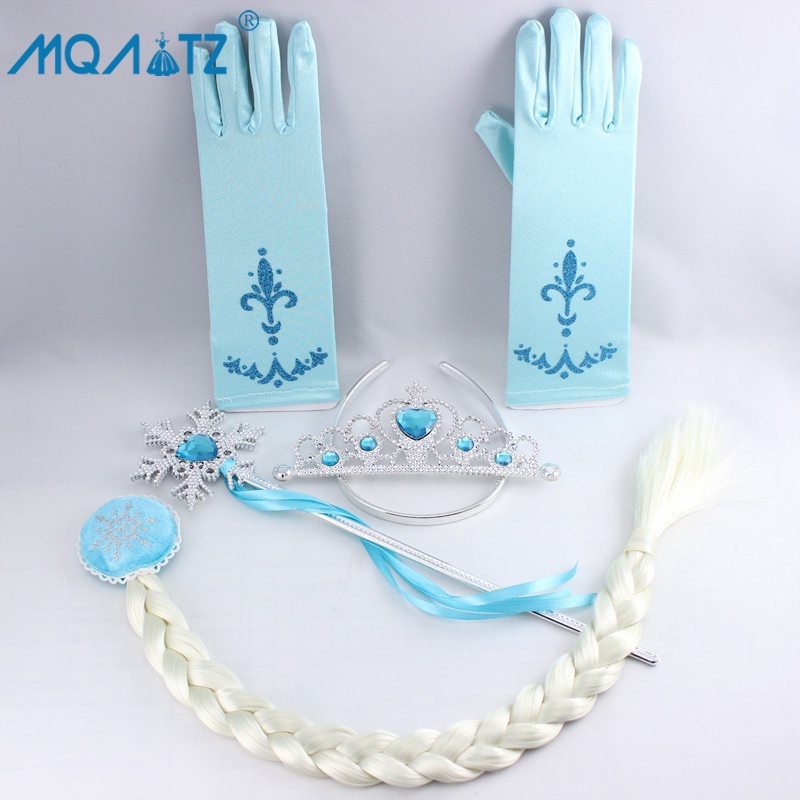 4 Phụ kiện hoạt hình MQATZ gồm vương miện + đũa thần + tóc giả thắt bím + găng tay cosplay công chúa