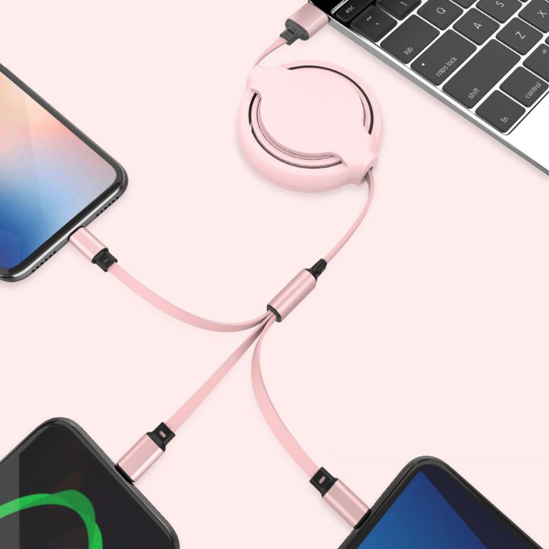 Cáp Đa Năng 3 Đầu Sạc Dây Rút YT 3 In 1 Sạc Nhanh 3A Micro USB, Type-C và lightning Siêu Bền Gọn Nhẹ Tiện Lợi