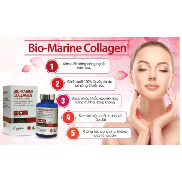 Viên Uống Hỗ Trợ Làm Đẹp Da Bổ Sung Collagen Careline Bio Marine Collagen 2000mg - 100 viên Nhập KHẩu Úc AN Mart