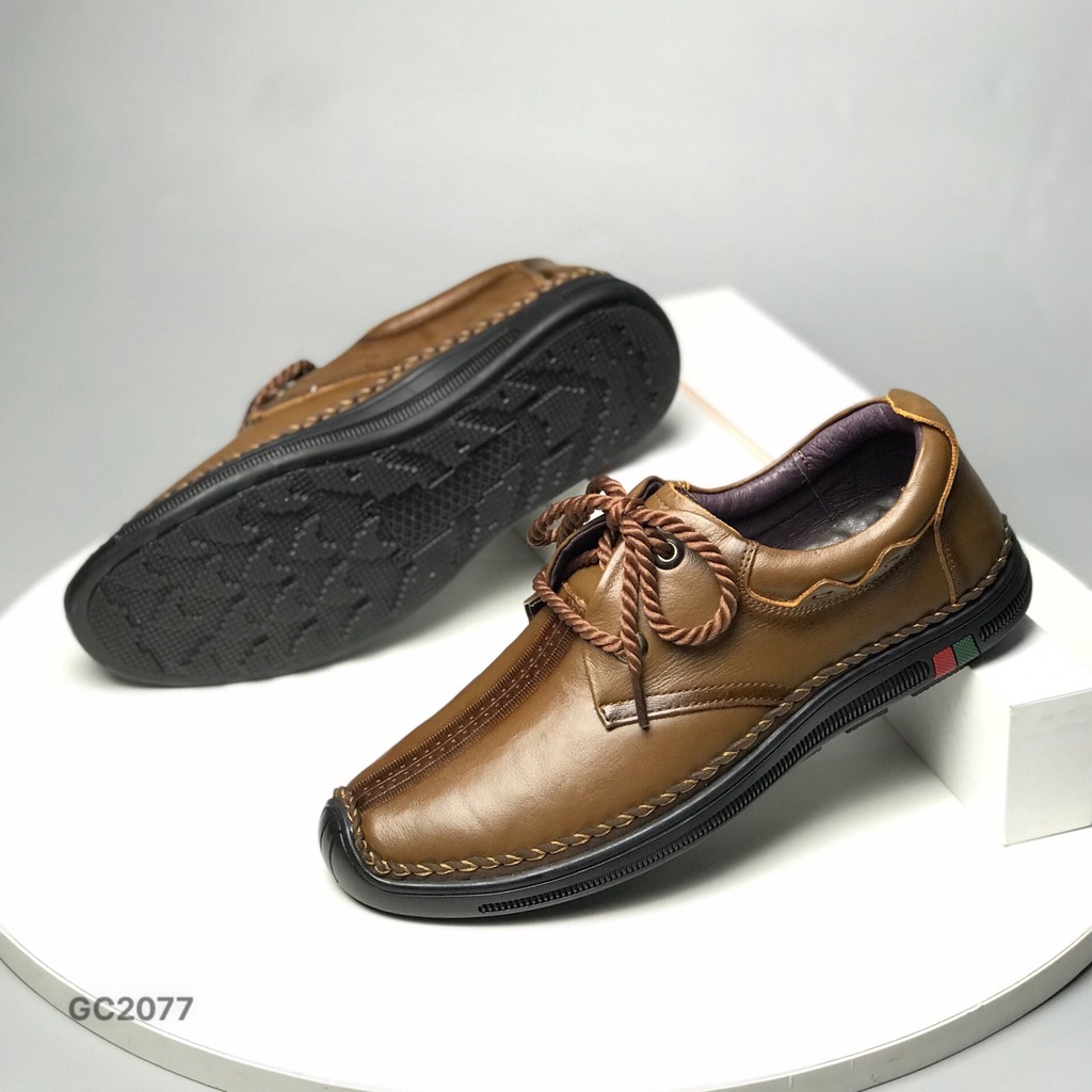 Giày mọi nam BQ ❤️FREESHIP❤️ Giày cỏ trơn đơn giản da bò thật 100% đế bằng cao su êm chân GC2077