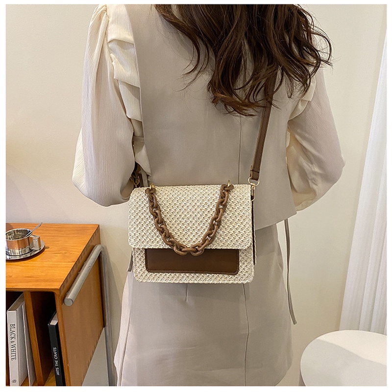 Túi Cói Đeo Chéo Hình Vuông Nhỏ Đính Ngọc Trai NB00242