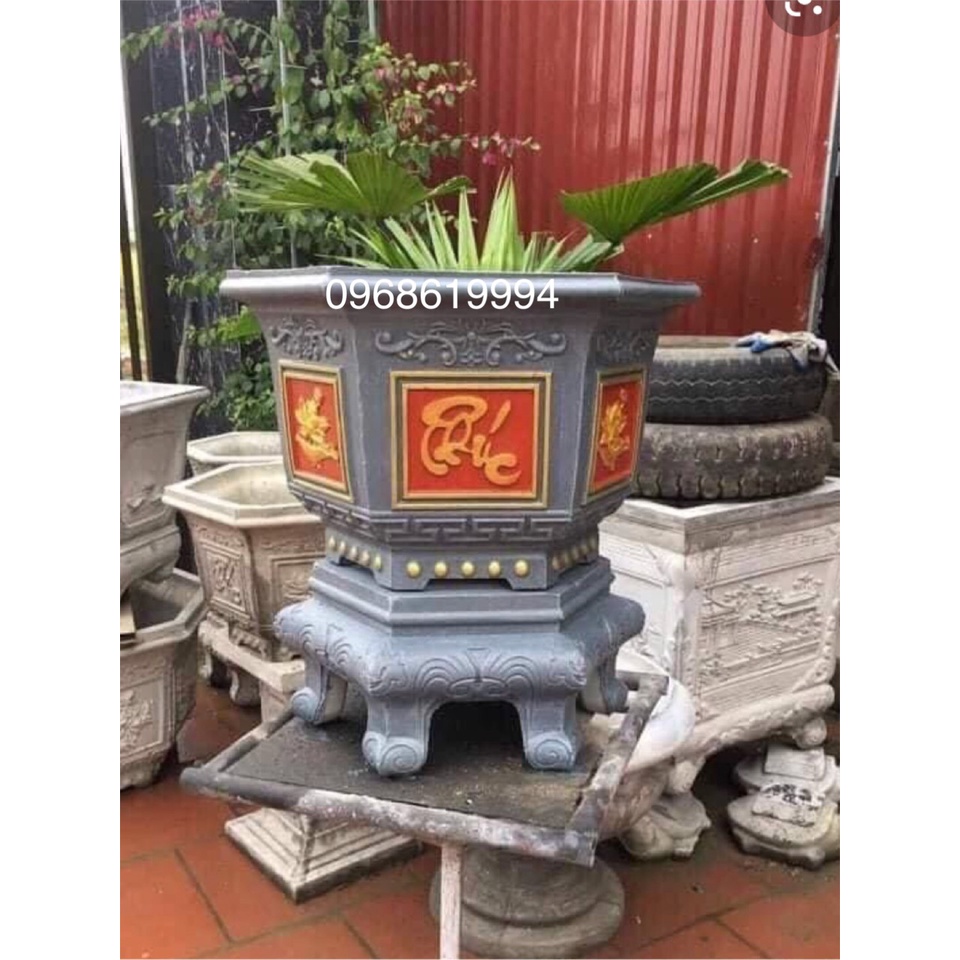 Khuôn đúc chậu lục giác 45 cao 35 kèm chân kỷ cao 20cm nhựa abs mẫu Phúc Lộc Thọ hoa sen