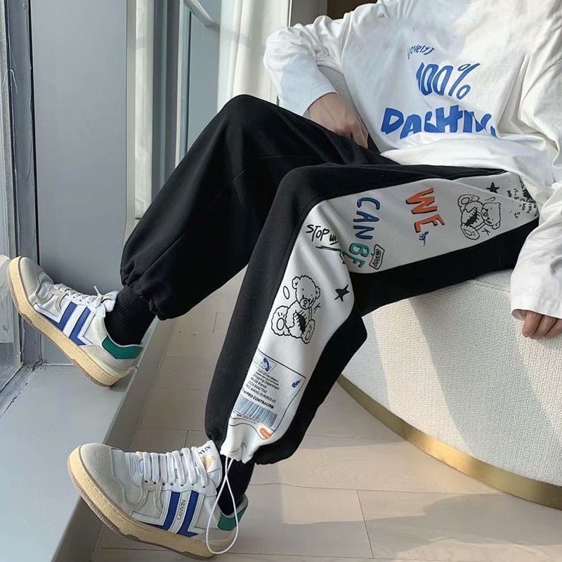 Quần jogger nam nữ họa tiết hoạt hình, quần ống rộng nam kiểu dáng thể thao chất cao cấp dây rút điều chỉnh ở gấu. VL2