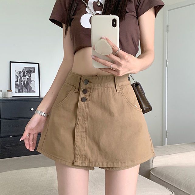 Jiashucheng Chân Váy Jean Chữ A Eo Cao Thời Trang Mùa Hè Dành Cho Nữ