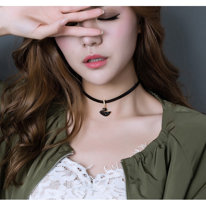 DÂY CHUYỀN TITAN CHOKER THIÊN NGA ĐÍNH ĐÁ ĐEN TN294 BỀN MÀU SIÊU ĐẸP