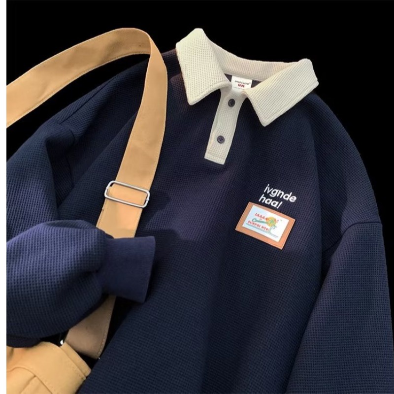 Áo Sweater POLO Dáng Rộng Dài Tay Phong Cách Nhật Bản Thời Trang Mùa Thu Dành Cho Nam