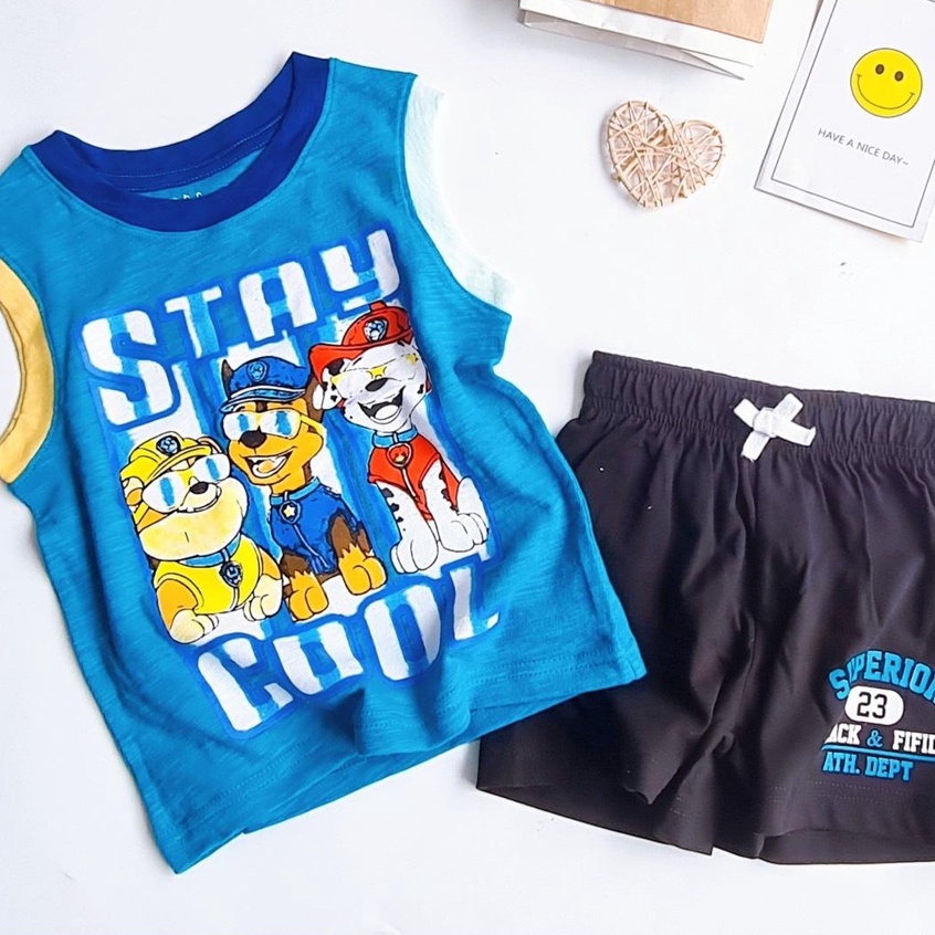 Đồ bộ sát nách bé trai viền cổ in hình mặc hè bé trai 1 2 3 4 5 6 tuổi MINTSCLOSET Mint's Closet - DB8055