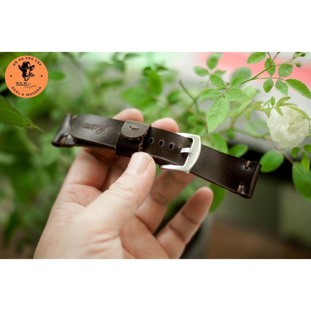 Dây đồng hồ da bò màu nâu bóng - RAM Leather V3 Bền Đẹp
