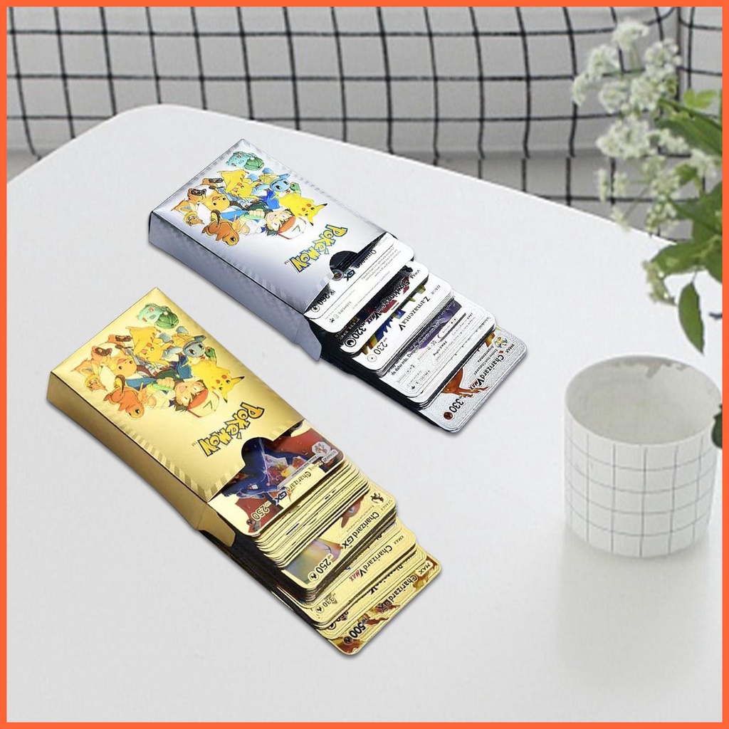 Set 55 Thẻ Bài Đồ Chơi Charizard Bằng Kim Loại Mạ Vàng