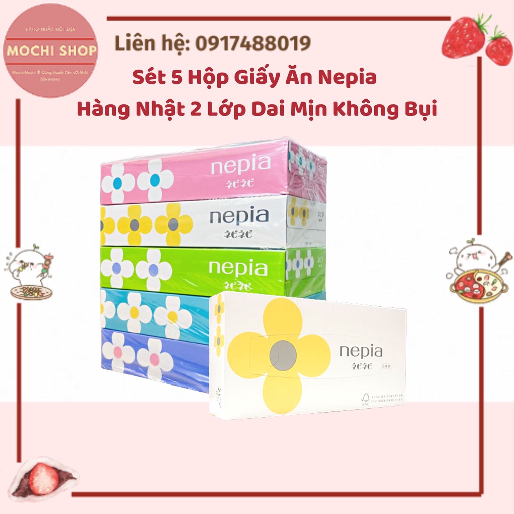 Sét 5 Hộp Giấy Ăn Nepia Hàng Nhật 2 Lớp Dai Mịn Không Bụi