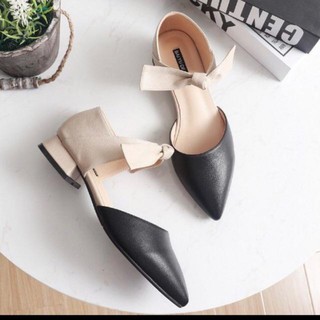 Giày sục da thắt nơ ngang