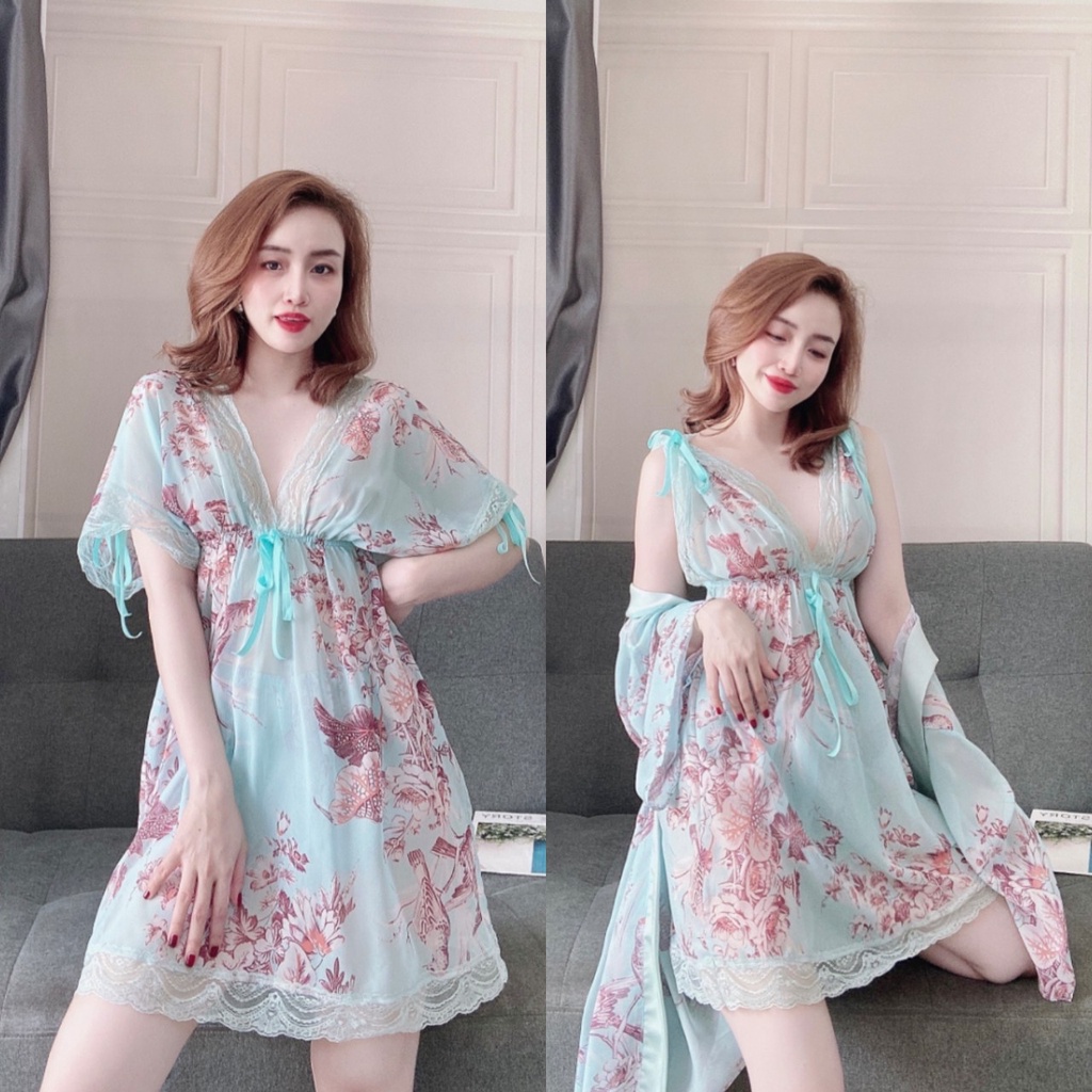 Đầm ngủ sexy ❣️FREE SHIP❣️ Váy Ngủ + Choàng Voan Tơ kèm quần <65kg | BigBuy360 - bigbuy360.vn