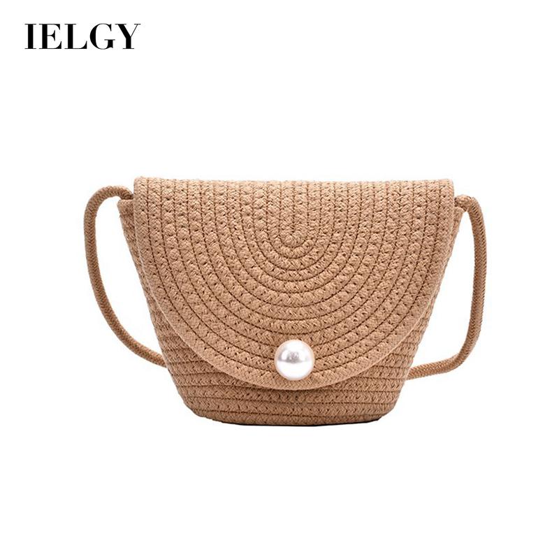 Túi cói IELGY chất liệu rơm dệt đính ngọc trai thời trang dành cho nữ