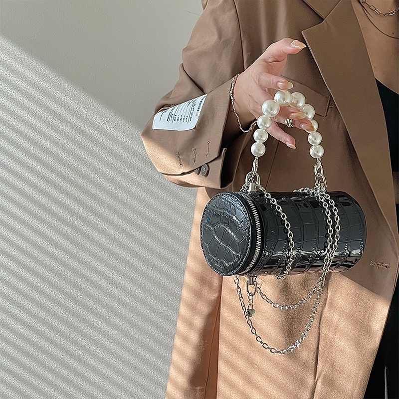 Túi đeo vai IELGY họa tiết da cá sấu đính ngọc trai giả phối dây xích thời trang retro dành cho nữ