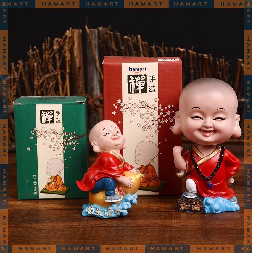 Tượng Mini Trang Trí Tiểu Hoà Thượng Hamart Tượng Gốm Khả Ái Đầu Lúc Lắc Trang Trí Ô Tô Bàn Học