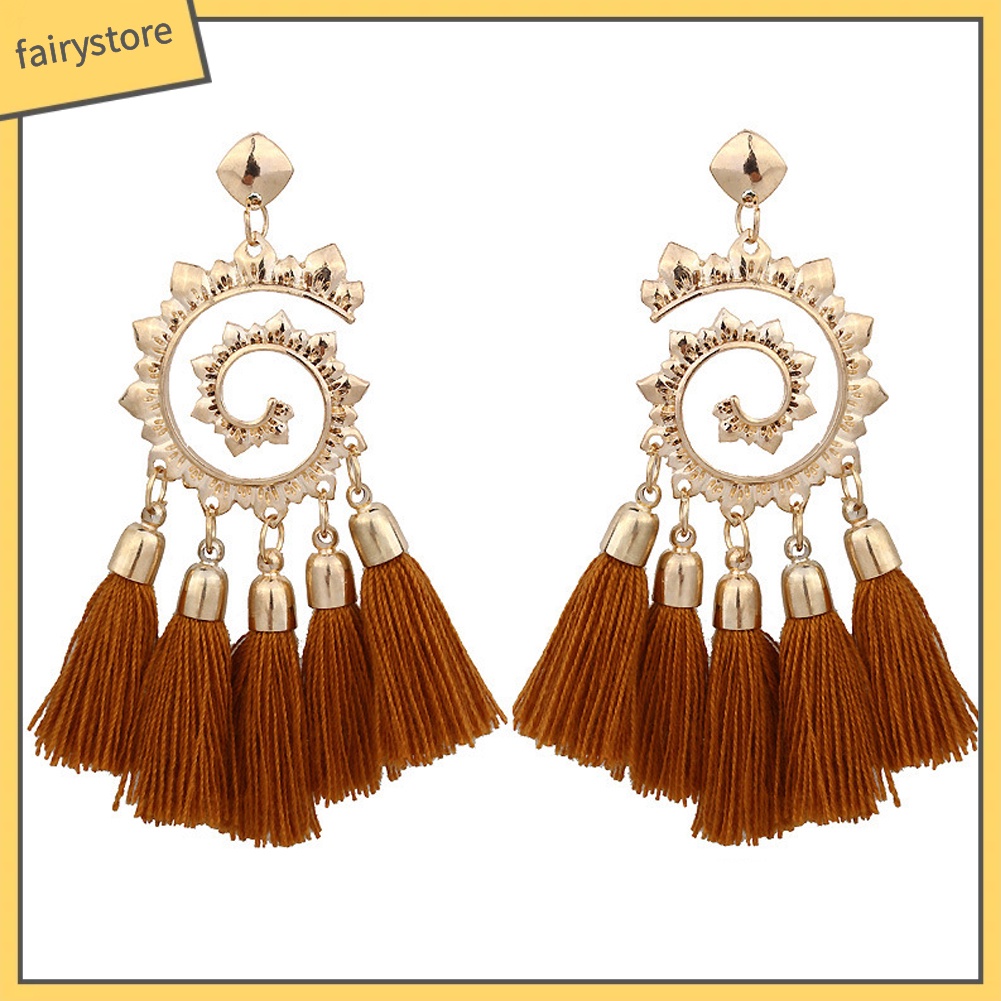 Khuyên tai dài phối tua rua phong cách Bohemian cho nữ