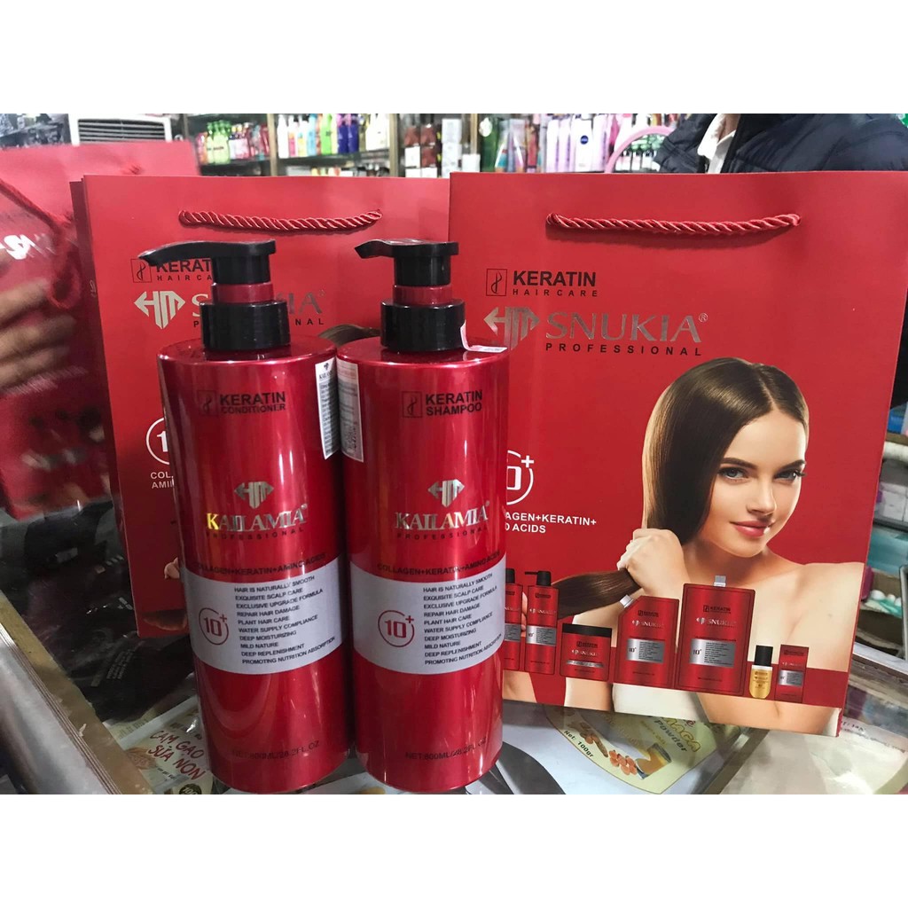 Dầu gội xả Kailamia Collagen Keratin Amino Repair 800ml chống rụng tóc,bạc tóc và kích thích mọc tóc.