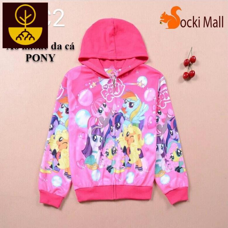 Áo khoác cho bé gái, áo có nón, chất da cá mặc ấm, in 3D PONY sặc sỡ - Quần áo trẻ em - Mi Mi shop