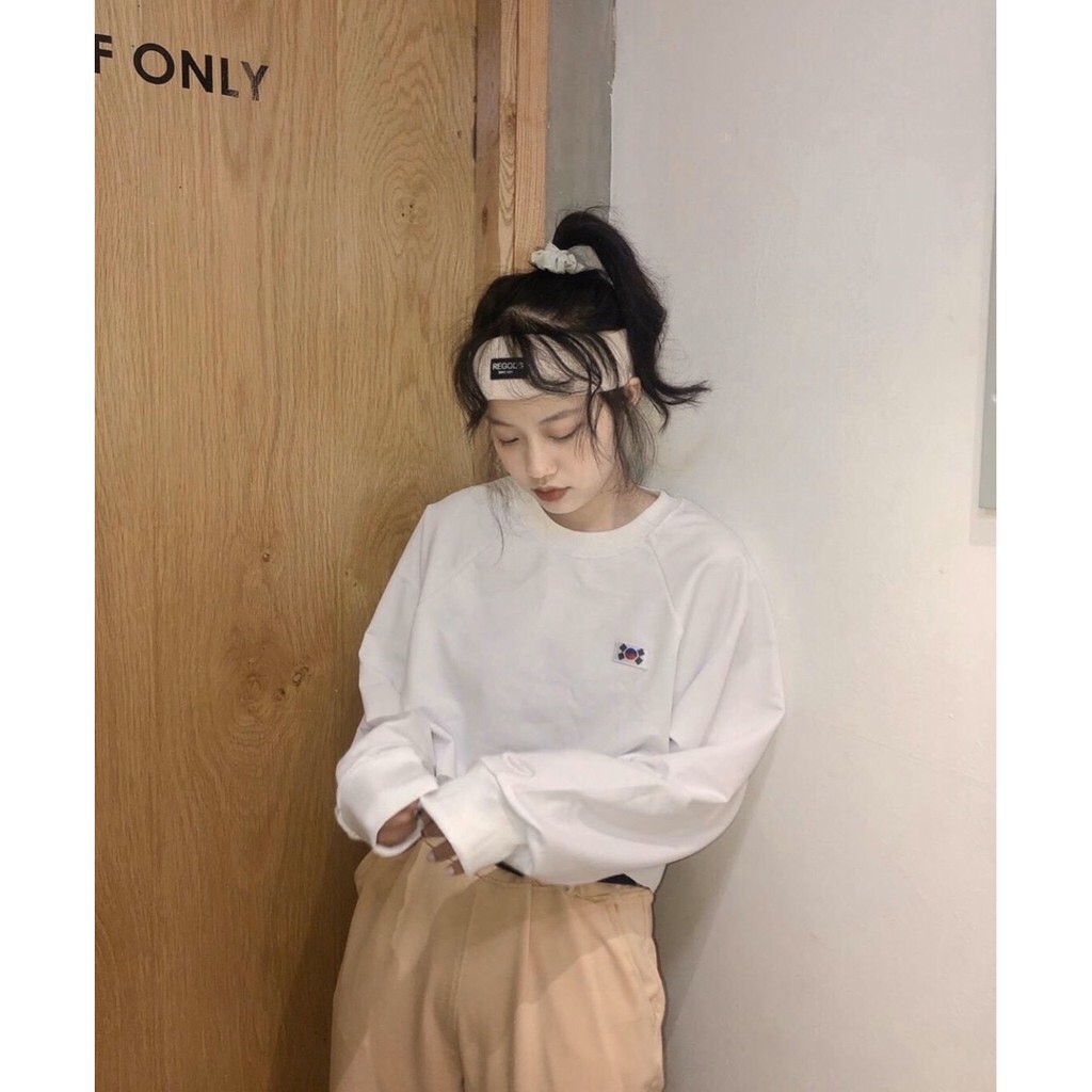 ÁO CROPTOP TAY DÀI HÌNH LÁ CỜ HÀN - ÁO THUN NỈ DÀI TAY CRT LOGO CỜ HÀN TÍM TRẮNG | BigBuy360 - bigbuy360.vn