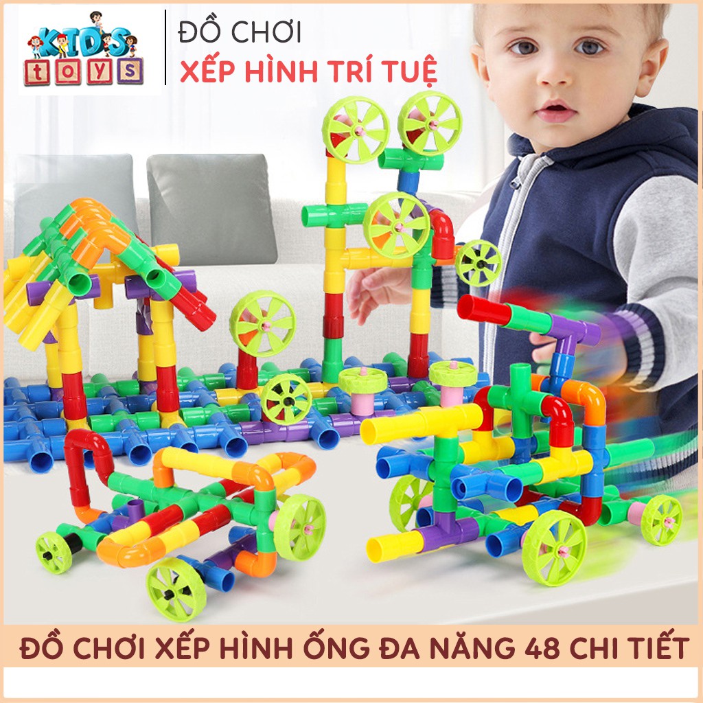 Đồ chơi xếp hình lắp ráp ống nước 48 chi tiết chất liệu nhựa an toàn, kích thích tư duy, tăng khả năng sáng tạo cho bé