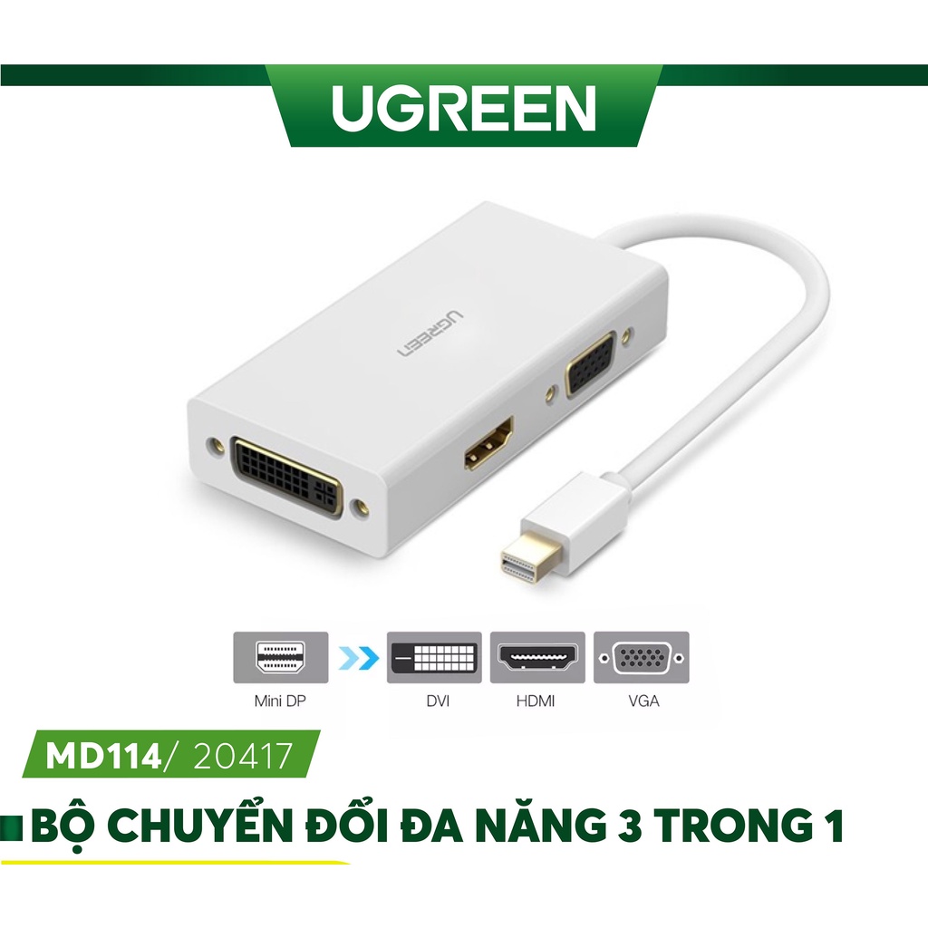 Bộ chuyển Mini DisplayPort (Thunderbolt ) To HDMI + VGA + DVI 24+1 Chính Hãng Ugreen 20417