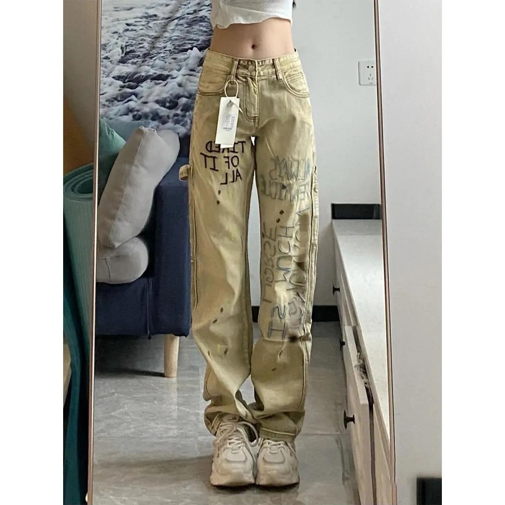 Áo Sơ Mi Denim Dáng Suông Rộng Họa Tiết Graffiti Đường Phố Thời Trang Mùa Hè Cho Nữ