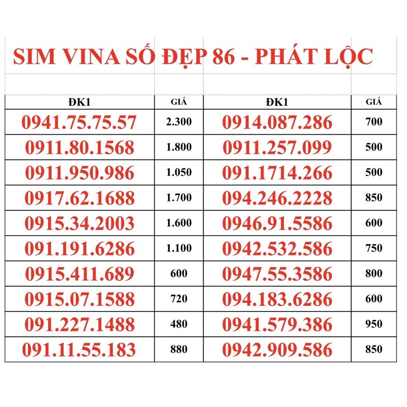 Sim 4G Vina Phát Lộc 10 Số Đẹp - Đăng kí chính chủ (B2)