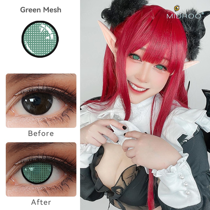 Cặp kính áp tròng MIDROO màu xanh lá cây 14.0mm 14.2mm 14.5mm mềm mại dùng để hóa trang