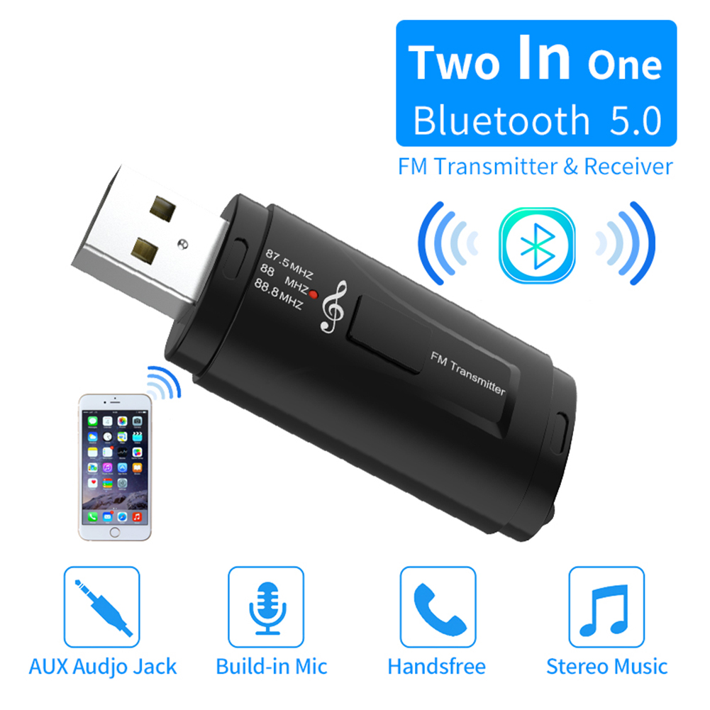 Máy phát FM di động mới trên ô tô Bộ thu Bluetooth 5.0 Bộ điều chế FM USB 3,5 mm AUX Máy nghe nhạc âm thanh
