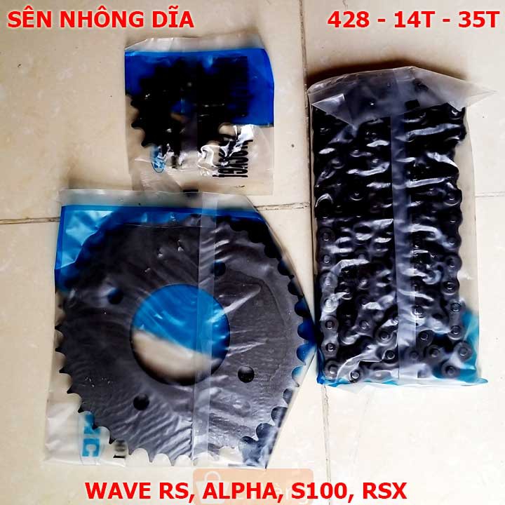 Sên nhông dĩa xe máy Wave Alpha, RS, S100, RSX hàng chính hãng KMC