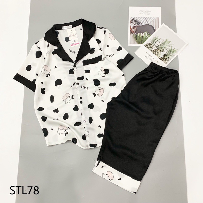 Đồ Ngủ Pijama Lụa Satin Tay Ngắn Quần Lửng Siêu Xinh, Mềm Mịn, Độc Lạ Khó Tìm, Sanh Chảnh Hàn Quốc