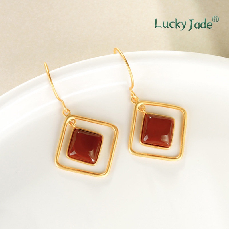 Bông Tai Mạ Bạc 18K Đính Hạt Ngọc Bích S925 Mới