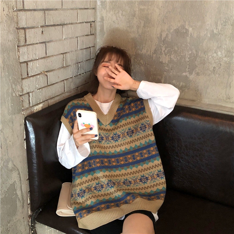 Áo Len Không Tay Cổ Chữ V Form Rộng Thiết Kế Mới Thời Trang Theo Phong Cách Hàn Quốc Cho Nữ