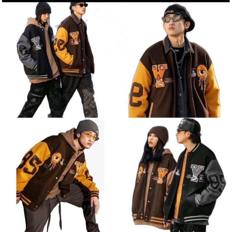 Áo Khoác Bomber,Áo Khoác Nỉ Bóng Chày Thêu Varsity Form Rộng Phong Cách Đường Phố- Super Fashion P