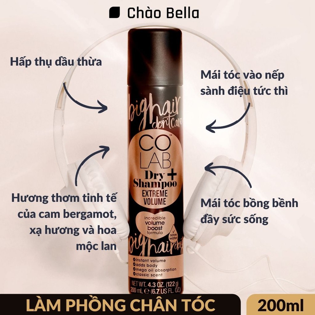 Dầu Gội Khô COLAB+ Tóc Phồng Chuẩn Tiệm Giúp Tóc Phồng Gấp 5 Lần Như Gôm Xịt Cùng Hương Cam Chanh Và Hoa Hồng 200ml/chai