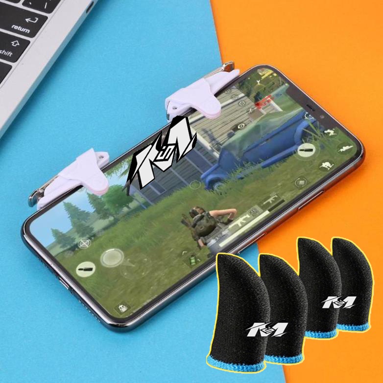 Nút bắn Pubg FF White Shark cao cấp Tặng 4 găng tay chơi game siêu nhạy chơi, liên quân mobile thích hợp như gaming 2022