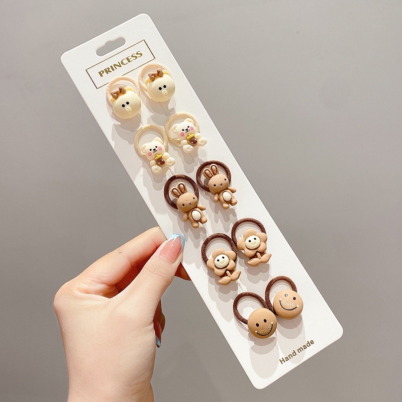Set 10 chun buộc tóc tông nâu trắng cho bé gái dễ thương tiện lợi!