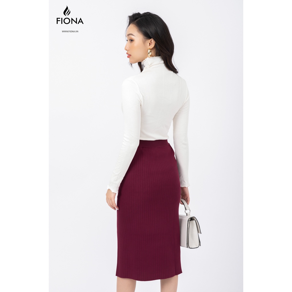 Chân váy len nữ dáng dài công sở xẻ trước, đính cúc FIONA, chân váy len nữ dáng ôm thời trang thu đông trẻ trung F851003