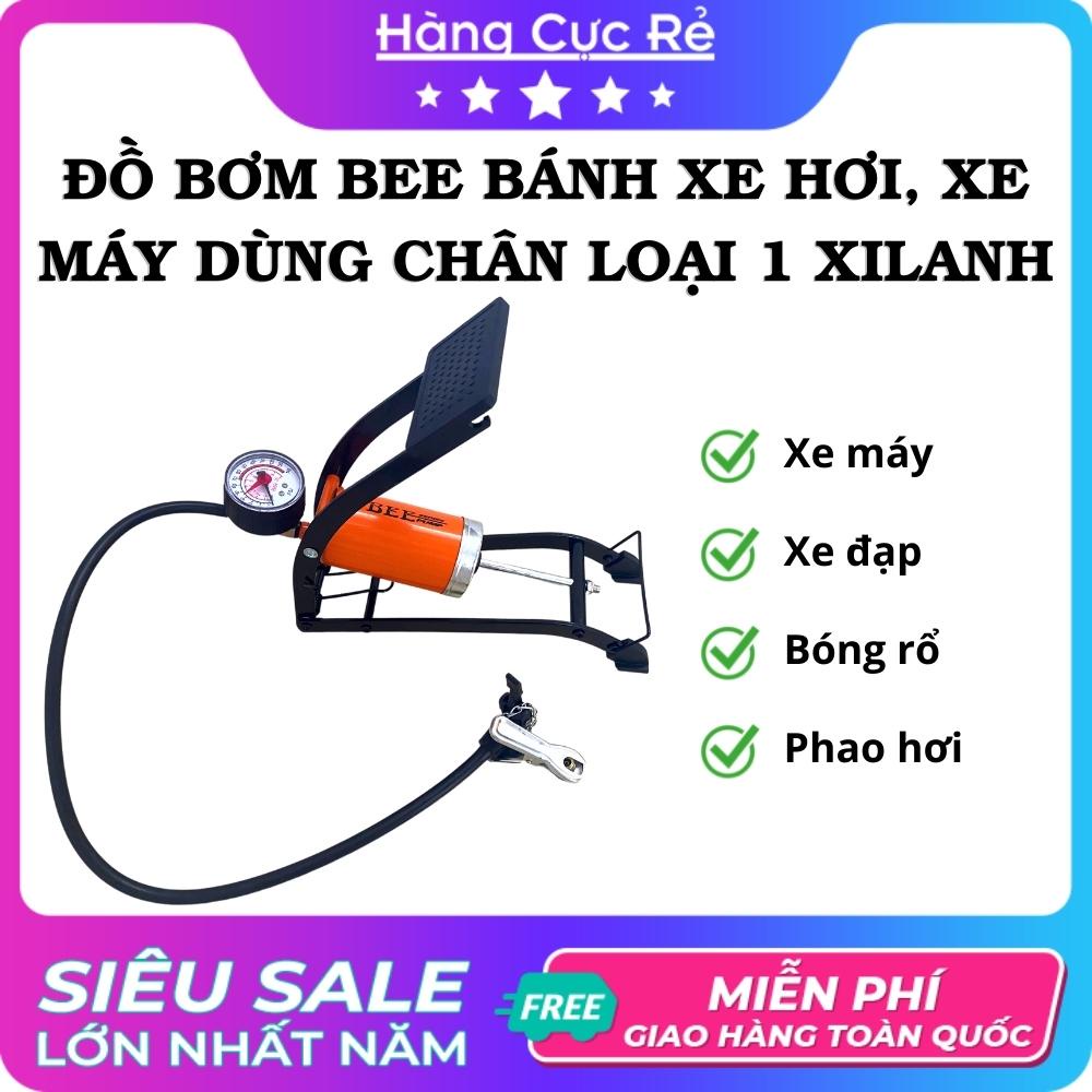 Đồ bơm BEE 1 xi lanh, có đồng hồ đo áp suất, bơm bánh xe máy xe đạp bằng chân - Shop Hàng Cực Rẻ