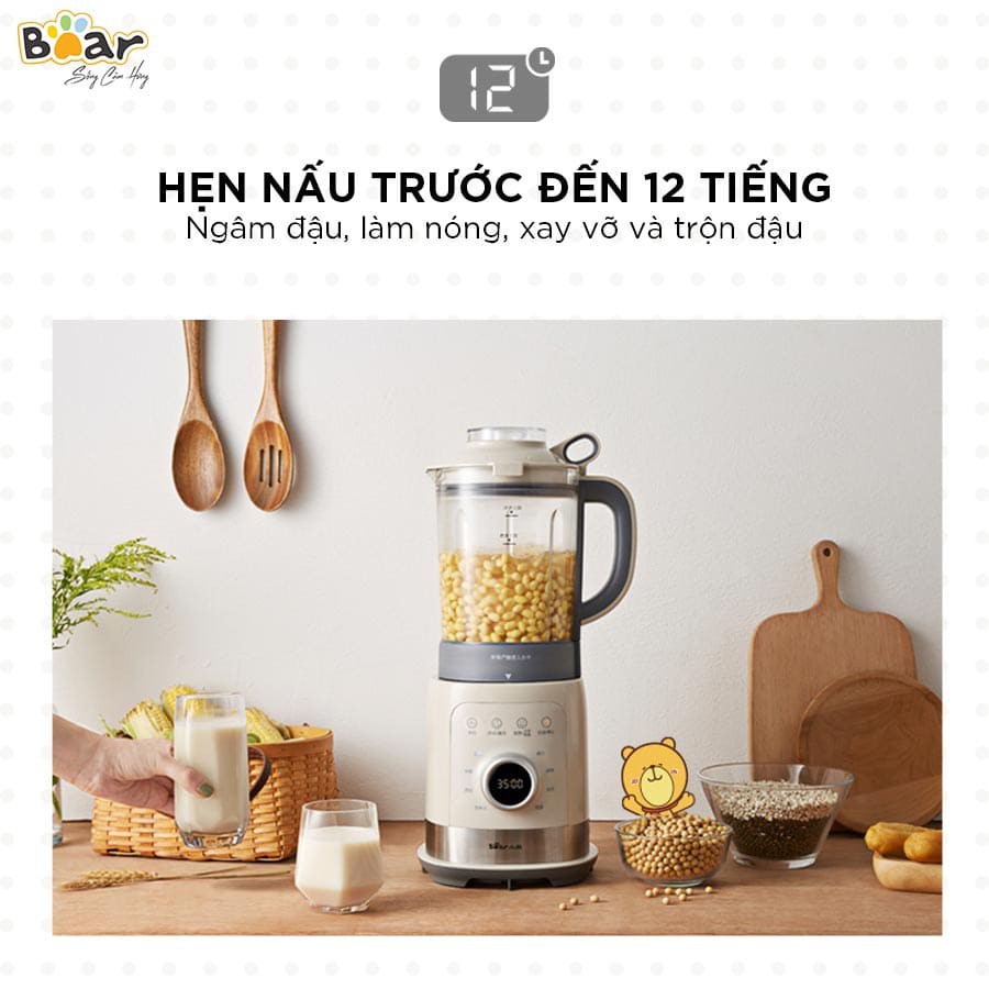 Máy làm sữa hạt, Máy nấu sữa hạt BEAR Model PBJ-B10U5, Dung tích 1,5L. BẢO HÀNH CHÍNH HÃNG 12 THÁNG