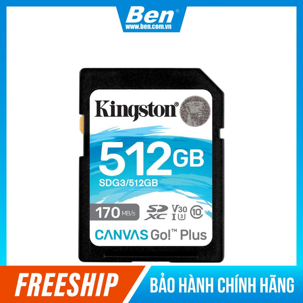 Thẻ nhớ Kingston Canvas Go Plus SD 512GB cho thiết bị di động, Camera, Flycam và Sản xuất video 4K SDG3/512G - BEN