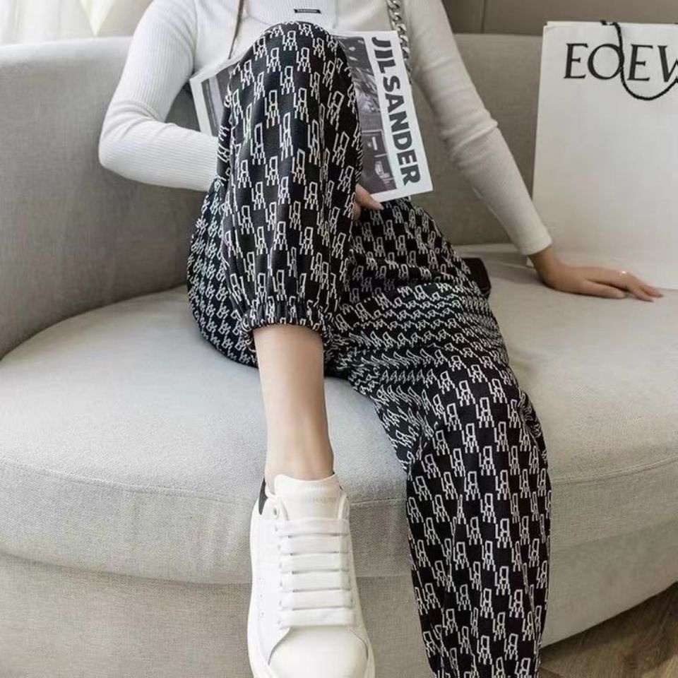 Letter Printed Spring and Summer Sweatpants Women's Loose Track Pants All-Matching Youthful-Looking Ankle-Tied Hong Kong Style Harem Pants Casual Wide-Leg Pants