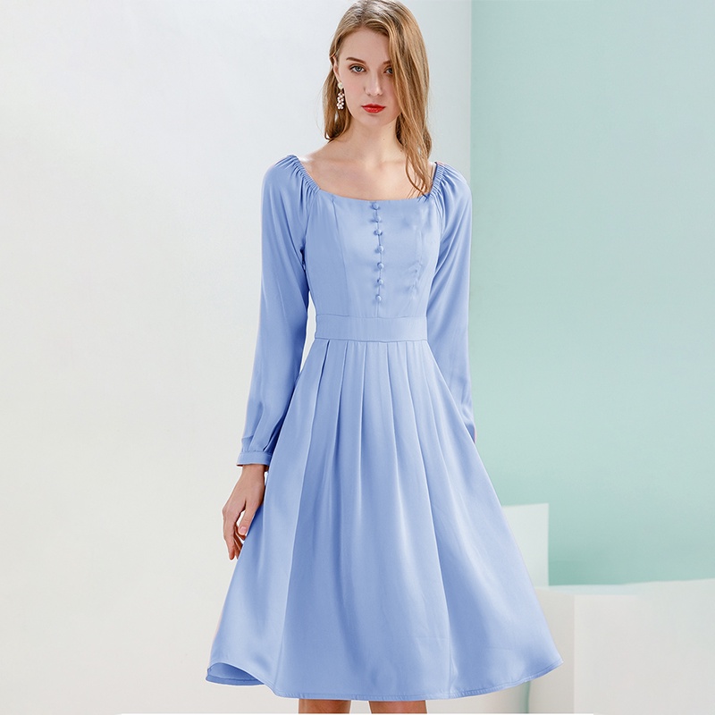 Đầm cổ vuông nút bọc LYNO AB0134